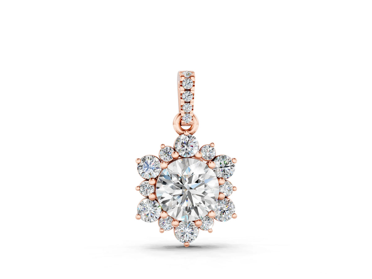 Rose gold Round Brilliant Cluster Diamond Pendant with Prong Setting