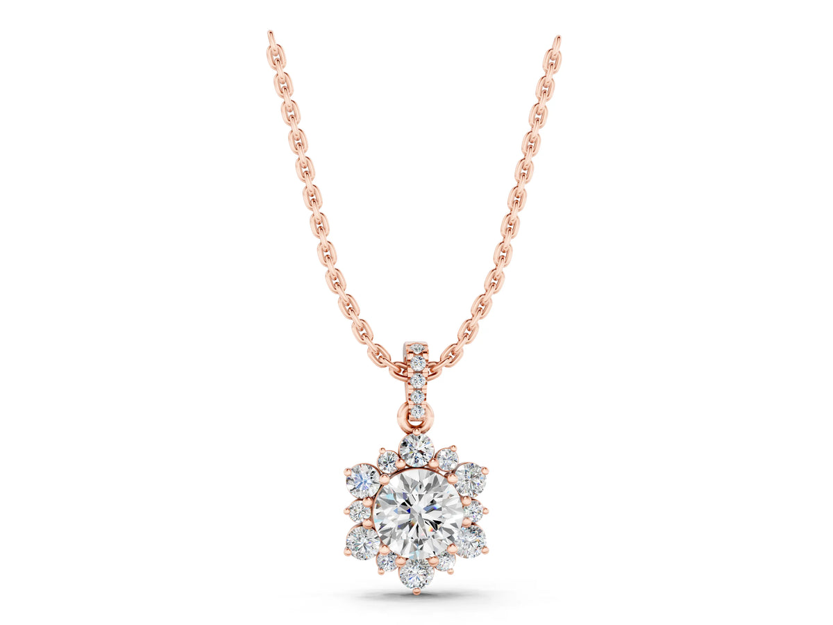 Rose gold Round Brilliant Cluster Diamond Pendant with Prong Setting_1