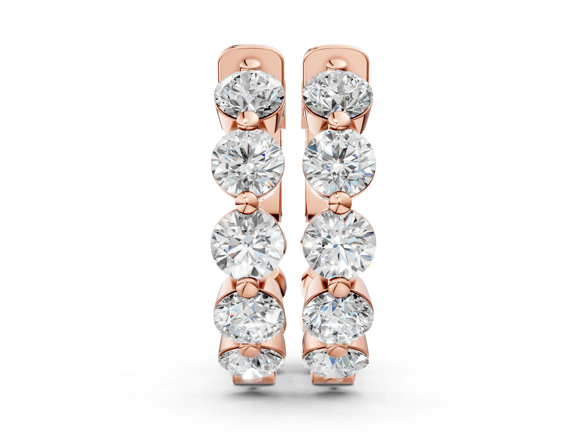 Rose gold Round Brilliant Diamond Inside-Out Hoop Earrings with Shared Prong Setting