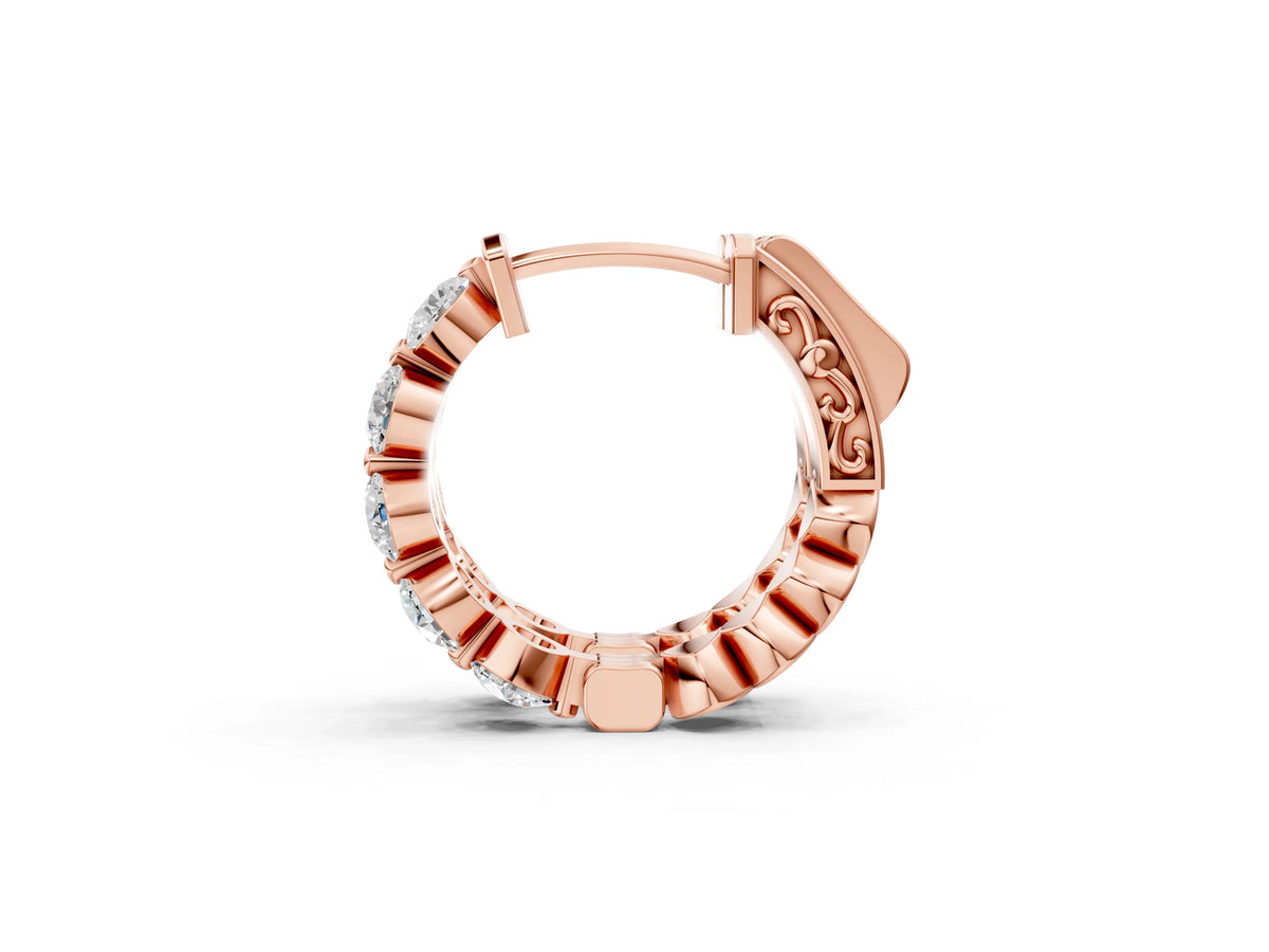 Rose gold Round Brilliant Diamond Inside-Out Hoop Earrings with Shared Prong Setting_1