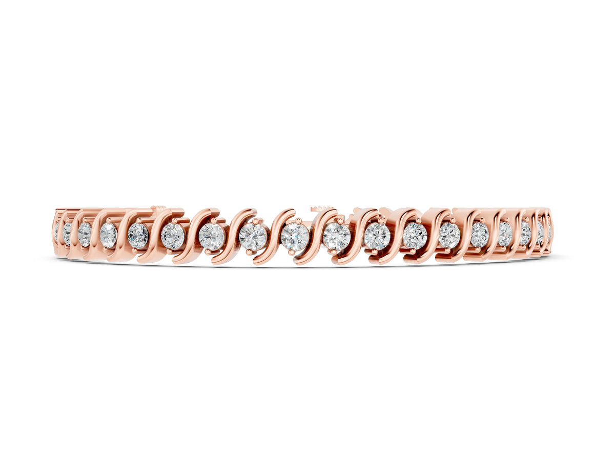 Rose gold Round Brilliant Diamond Tennis Bracelet with Channel Set S-Shaped Prong Setting