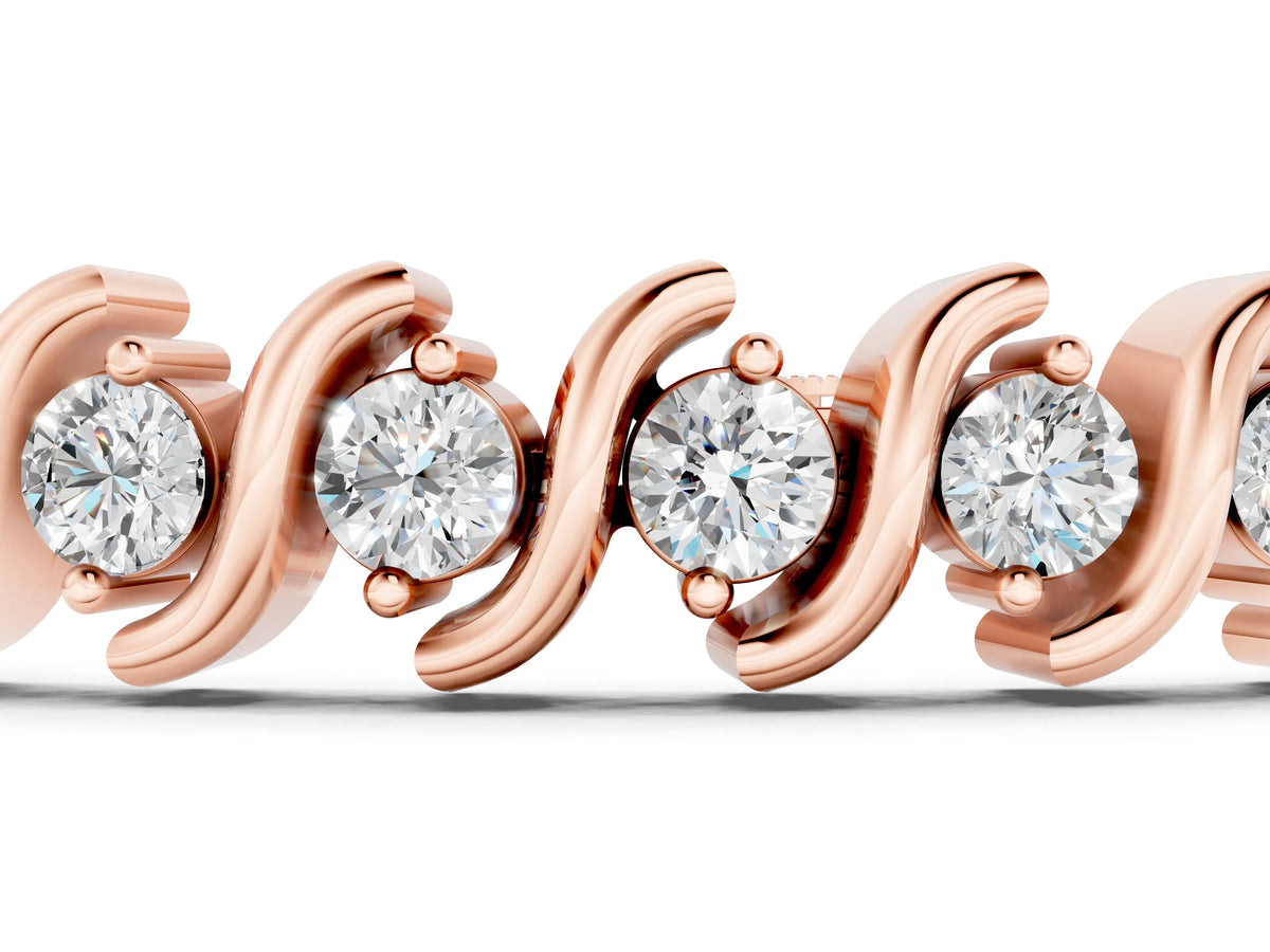 Rose gold Round Brilliant Diamond Tennis Bracelet with Channel Set S-Shaped Prong Setting_1