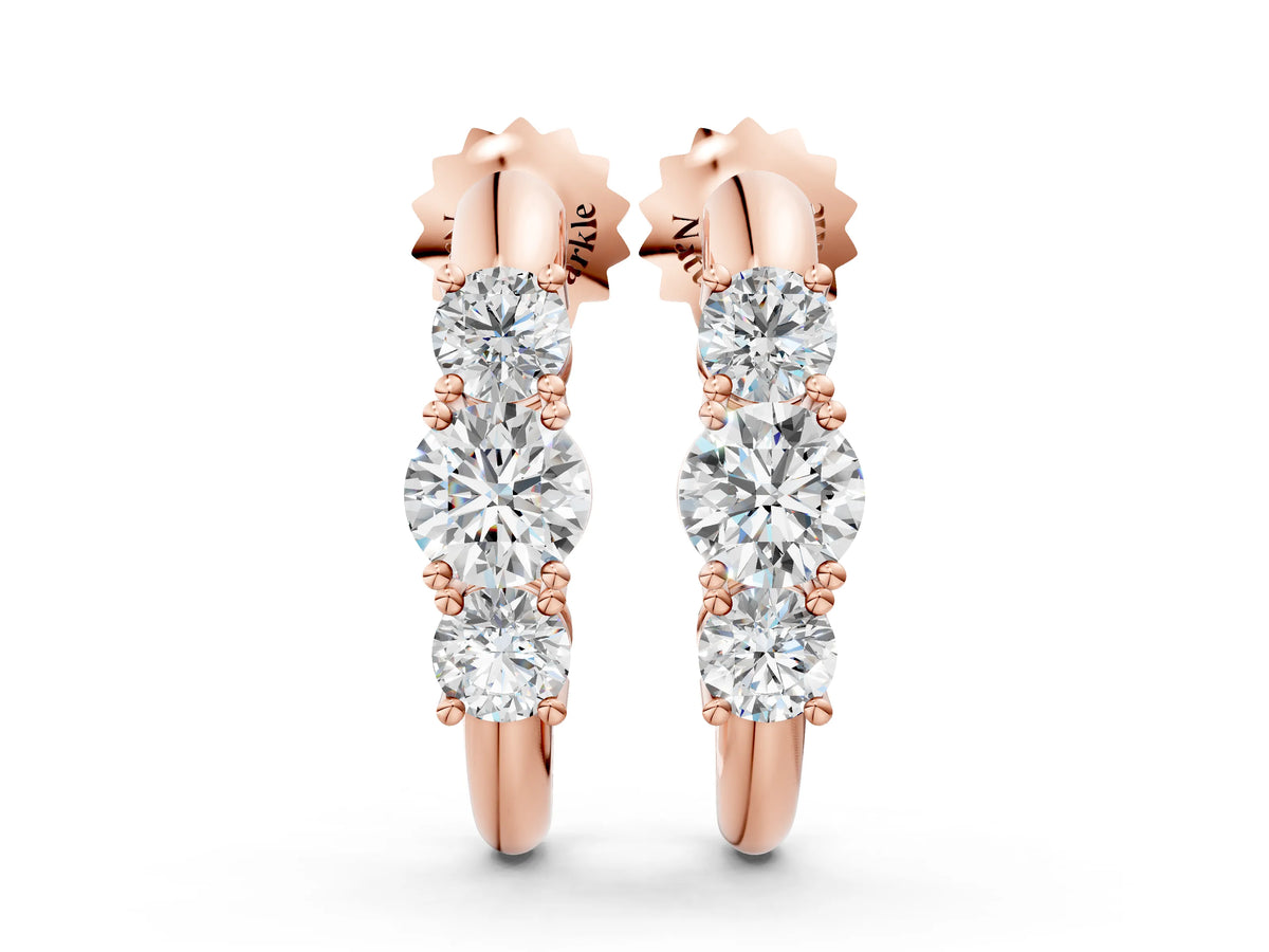 Rose gold Round Brilliant Diamond U-Hoop Earrings with Prong Setting