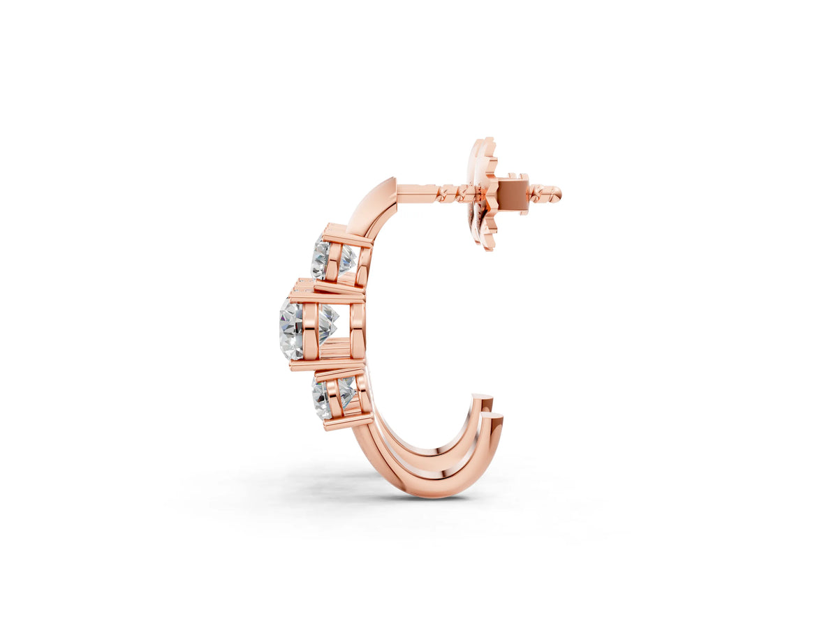 Rose gold Round Brilliant Diamond U-Hoop Earrings with Prong Setting_1