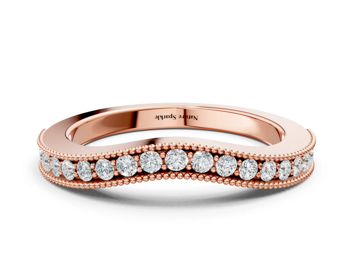 Rose gold Round Brilliant Milgrain Bezel Set Diamond Wave Band
