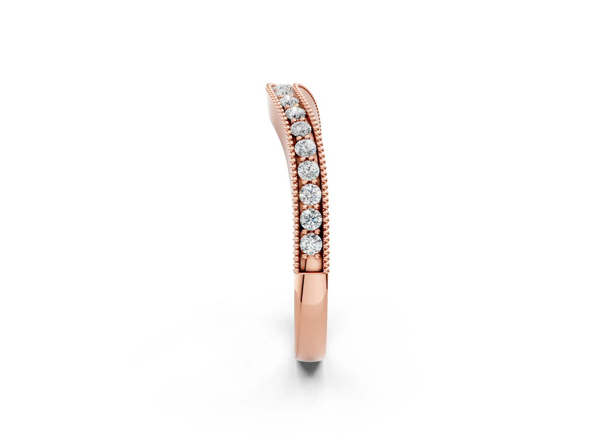 Rose gold Round Brilliant Milgrain Bezel Set Diamond Wave Band_2
