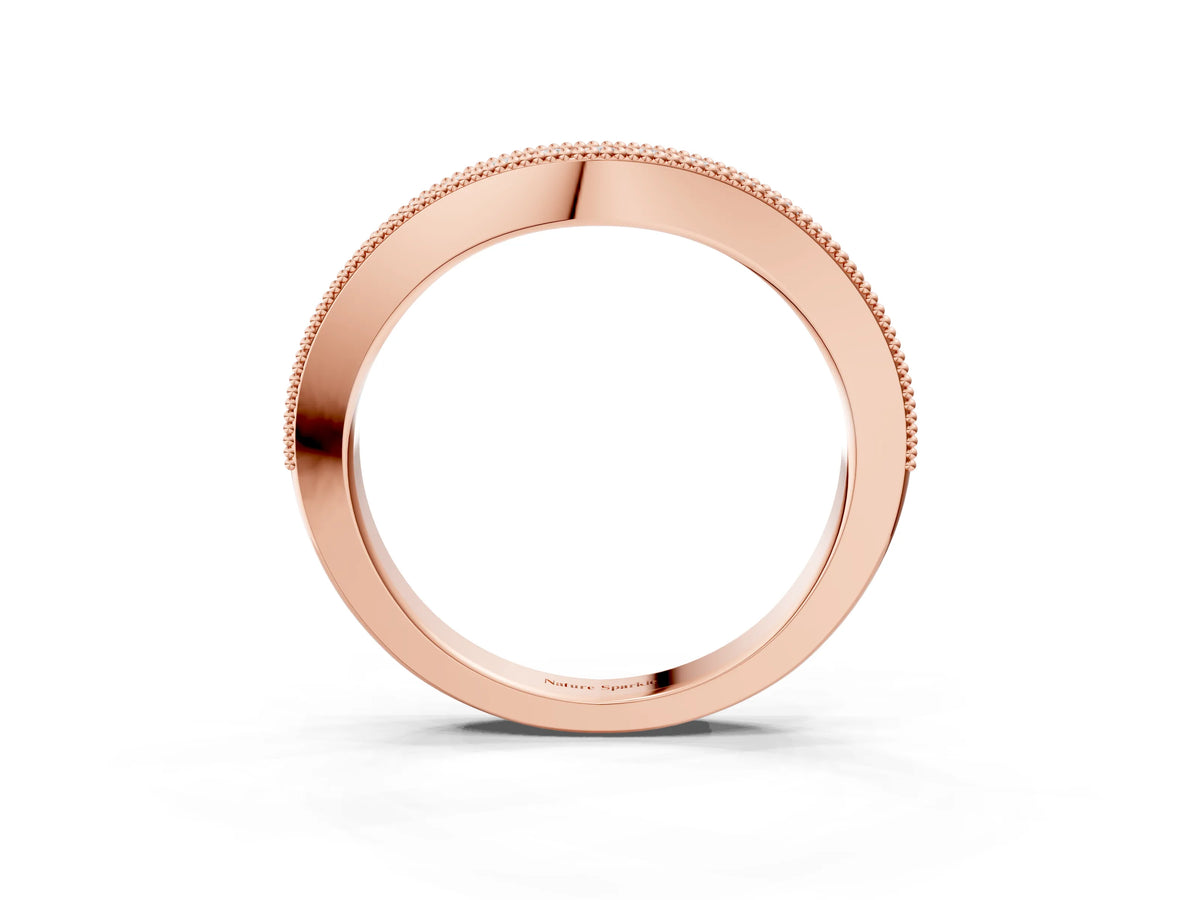 Rose gold Round Brilliant Milgrain Bezel Set Diamond Wave Band_3