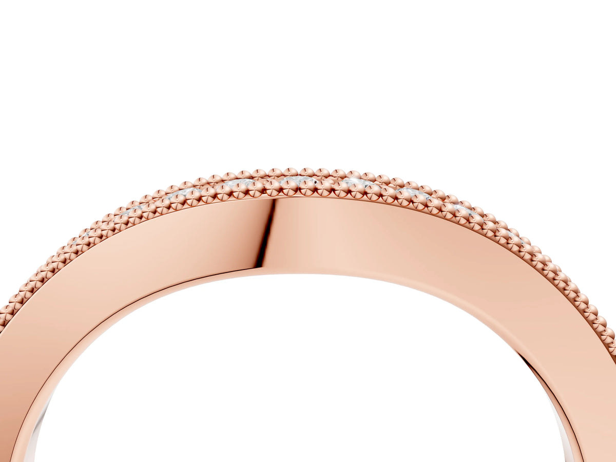 Rose gold Round Brilliant Milgrain Bezel Set Diamond Wave Band_4
