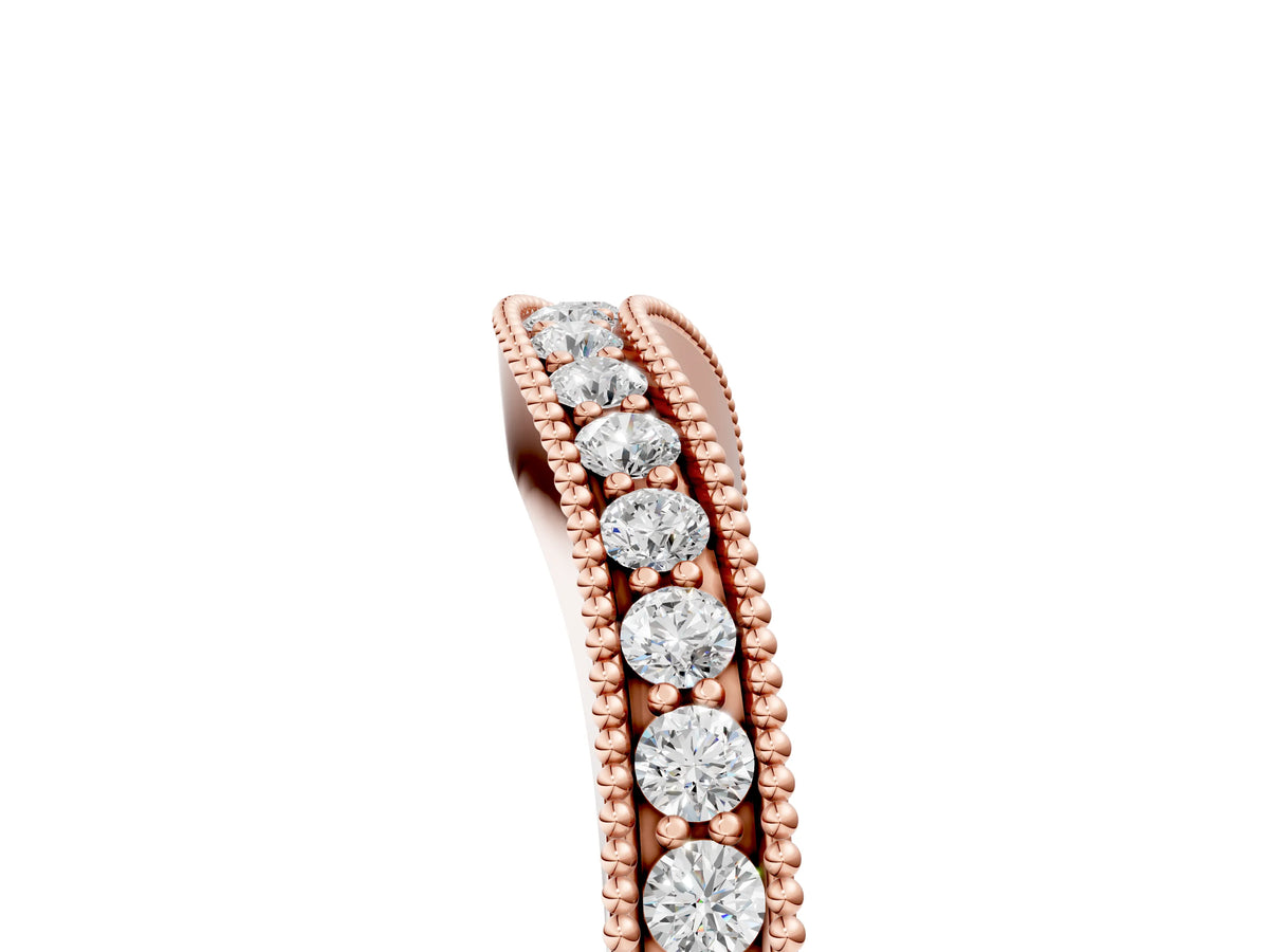 Rose gold Round Brilliant Milgrain Bezel Set Diamond Wave Band_5