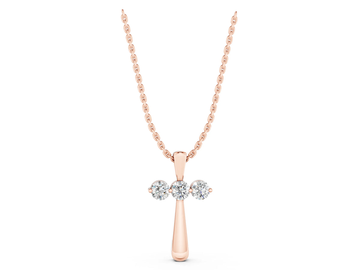 Rose gold Round Brilliant Three-Stone Prong Set Pendant_1