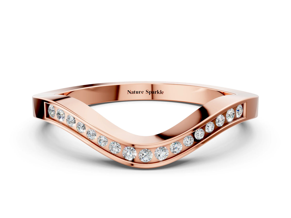 Rose gold Round Cut Channel Set Wave Band with Pavé Setting