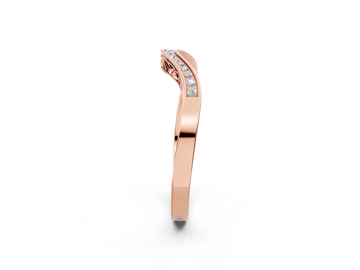 Rose gold Round Cut Channel Set Wave Band with Pavé Setting_2