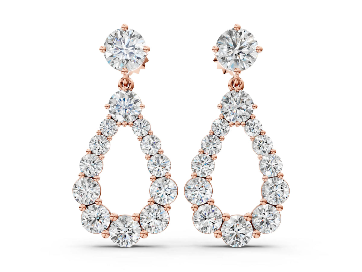 Rose gold Round Cut Diamond Graduated Shared Prong Drop Earrings