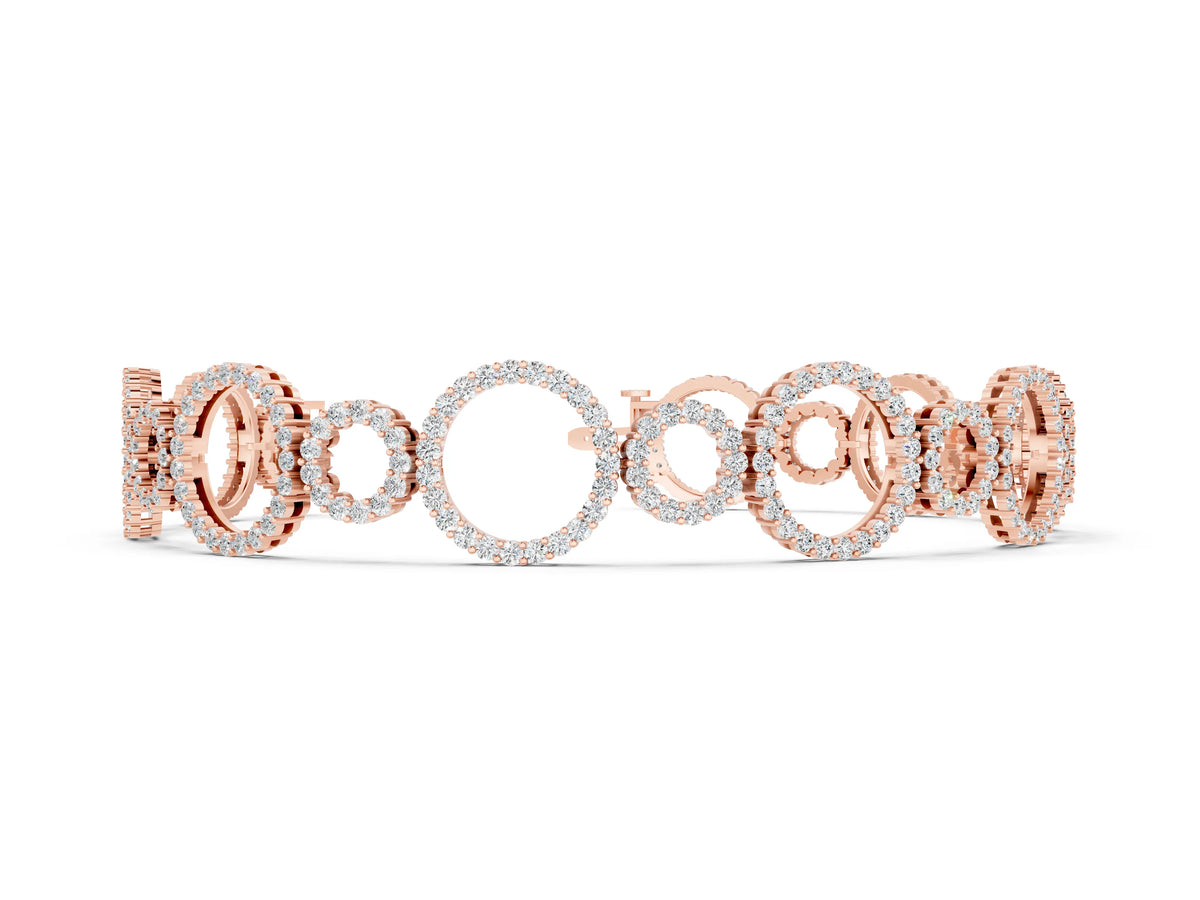 Rose gold Round Cut Diamond Halo Circle Link Bracelet with Pave Setting