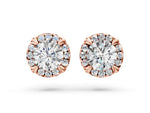 Rose gold Round Cut Diamond Halo Stud Earrings with Pavé Accents
