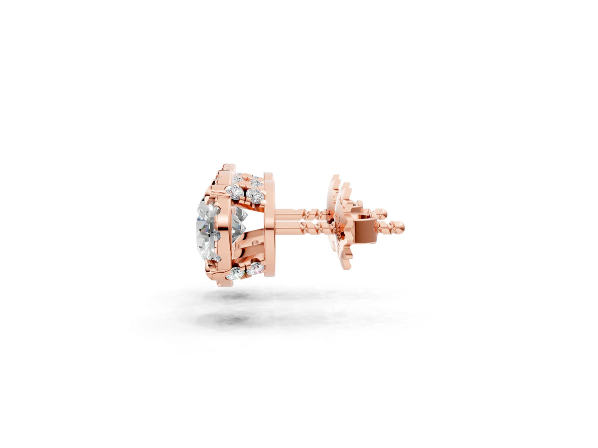 Rose gold Round Cut Diamond Halo Stud Earrings with Pavé Accents_1