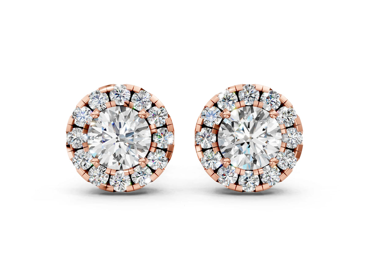 Rose gold Round Cut Diamond Halo Stud Earrings