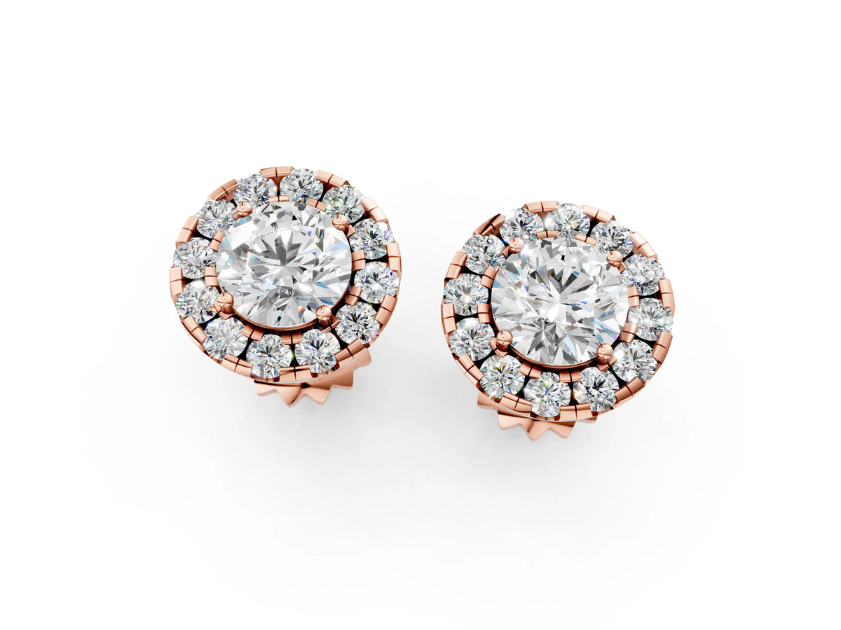 Rose gold Round Cut Diamond Halo Stud Earrings_1