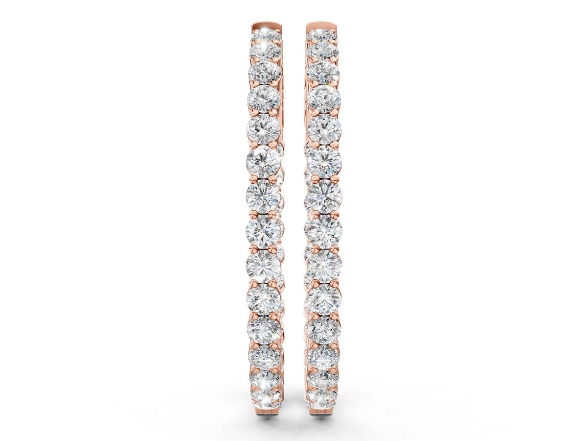 Rose gold Round Cut Diamond Hoop Earrings with Channel Setting and Four-Prong Setting