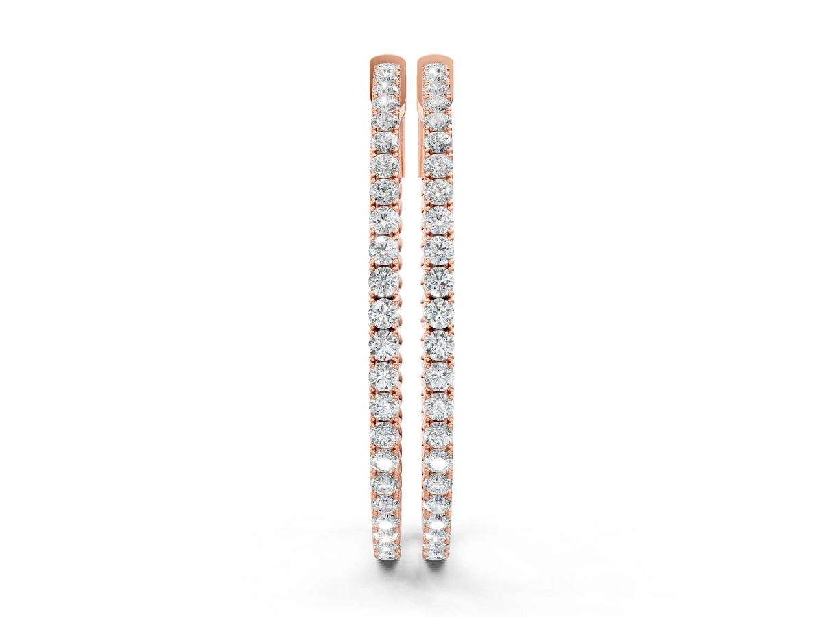 Rose gold Round Cut Diamond Hoop Earrings with Pavé Setting and Prong Set Stones