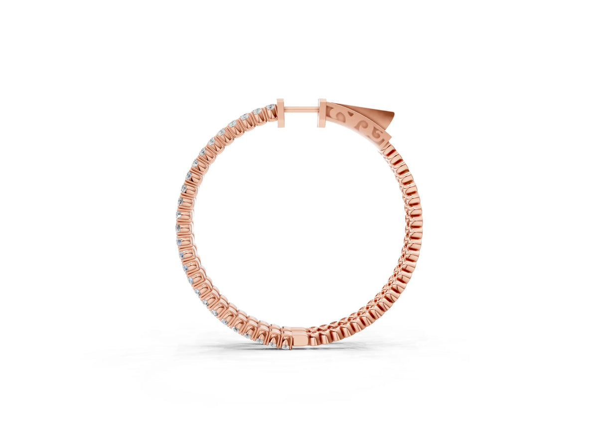 Rose gold Round Cut Diamond Hoop Earrings with Pavé Setting and Prong Set Stones_1