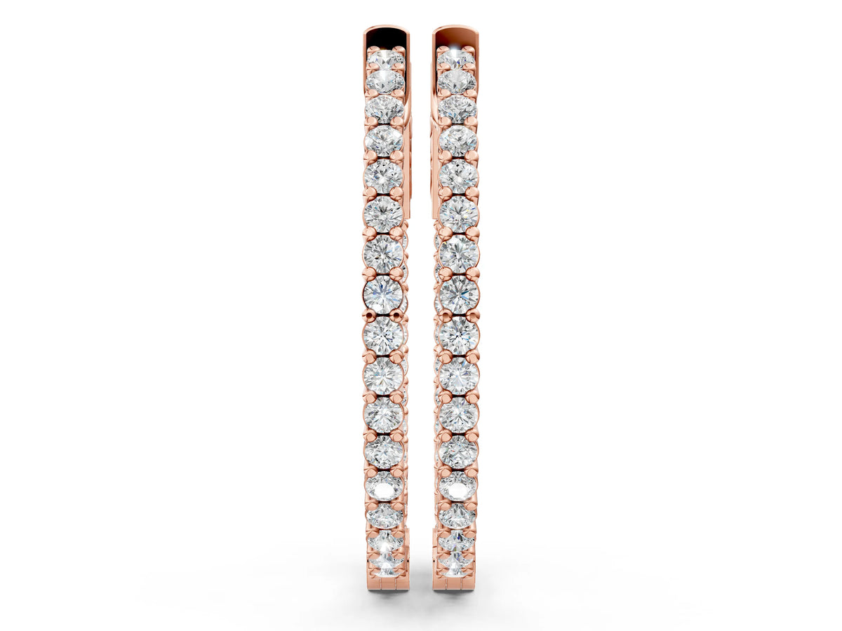 Rose gold Round Cut Diamond Inside-Out Hoop Earrings in White Gold with Prong Setting