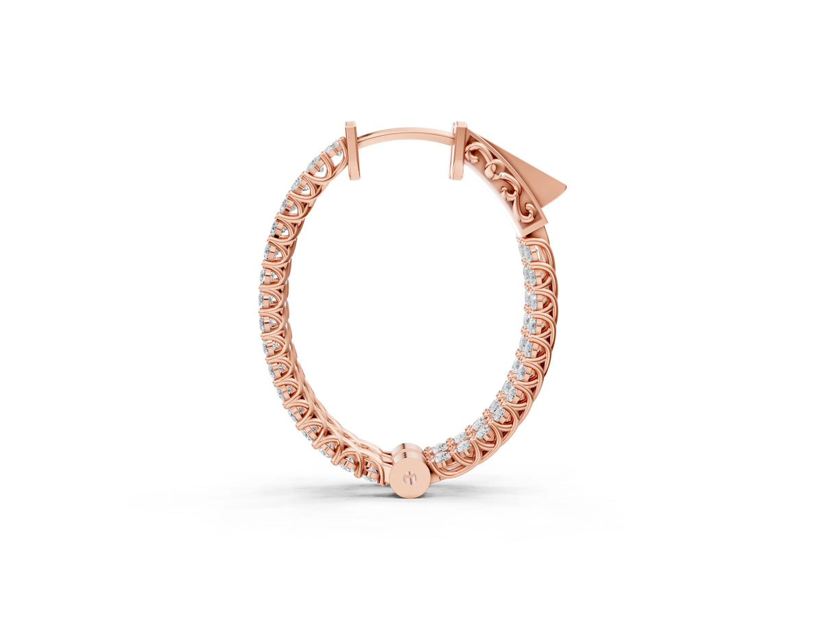 Rose gold Round Cut Diamond Inside-Out Hoop Earrings in White Gold with Prong Setting_1