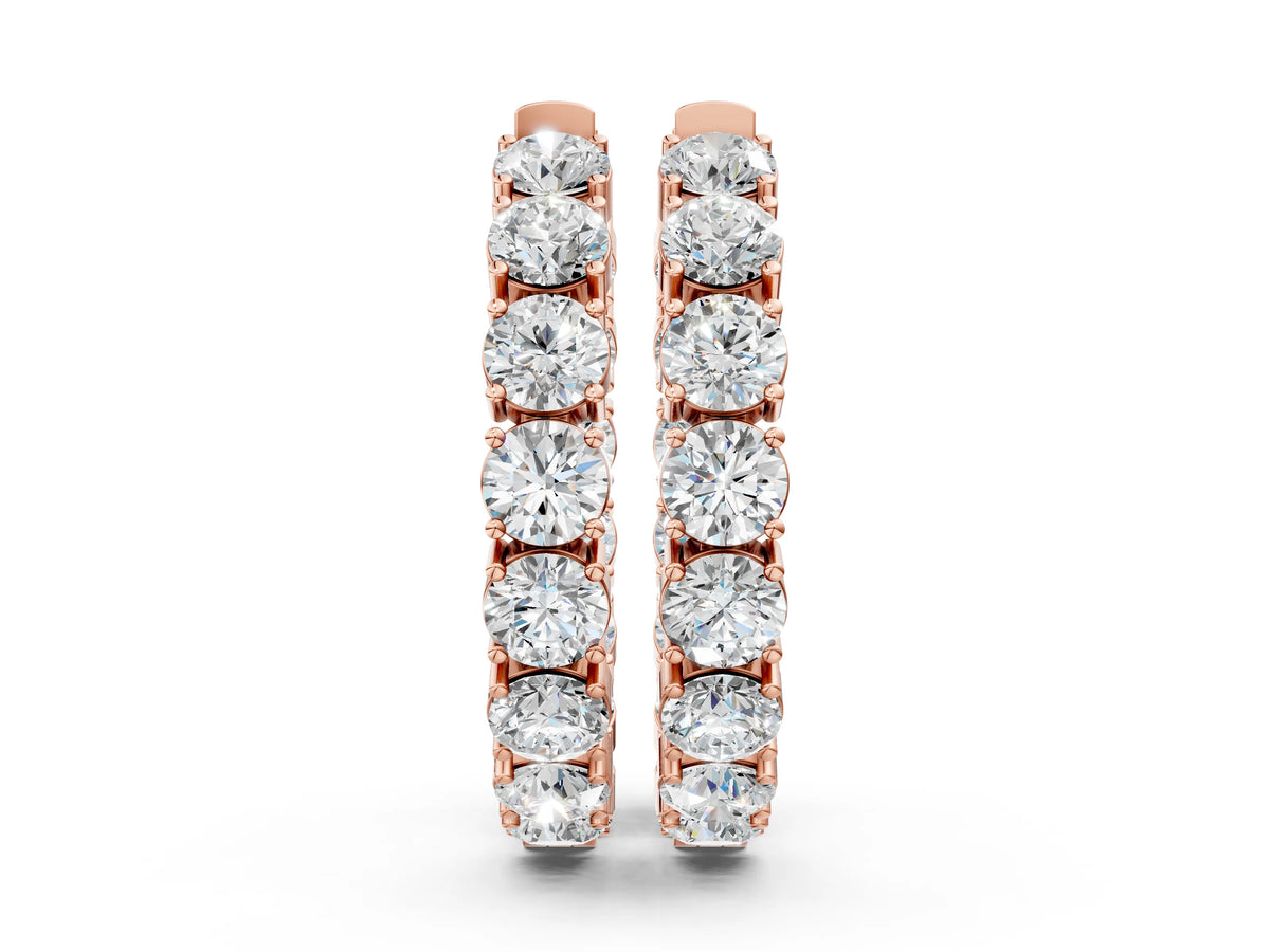 Rose gold Round Cut Diamond Inside-Out Hoop Earrings with Shared Prong Setting