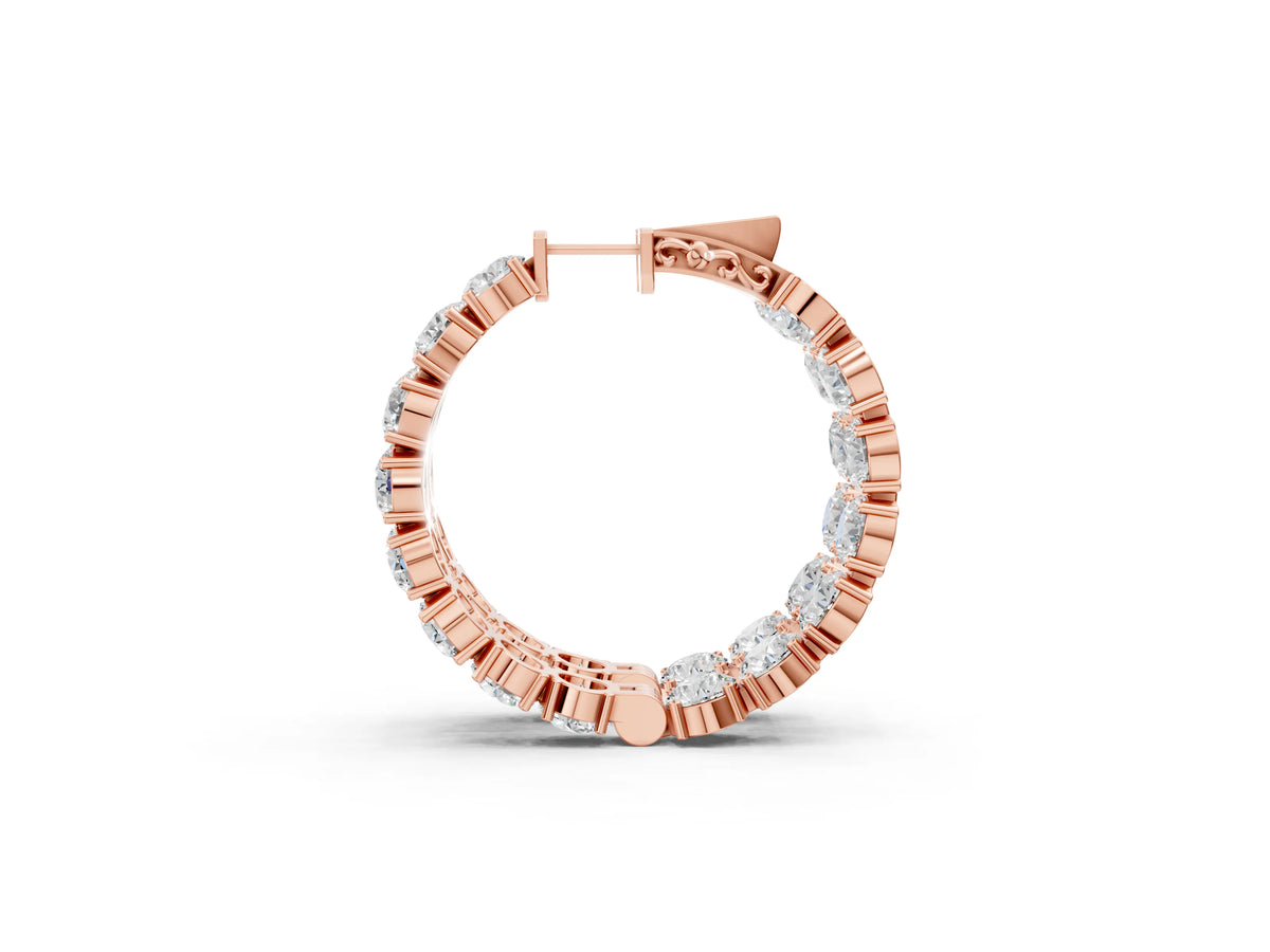Rose gold Round Cut Diamond Inside-Out Hoop Earrings with Shared Prong Setting_1