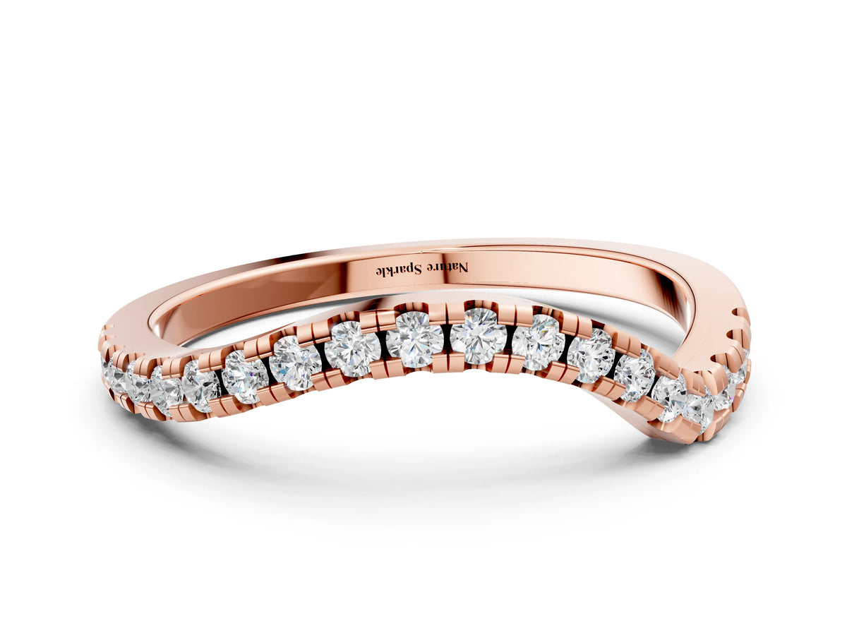 Rose gold Round Cut Diamond Pavé Curved Band with Shared Prong Setting