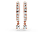 Rose gold Round Cut Diamond Pavé Hoop Earrings with Drop Accent