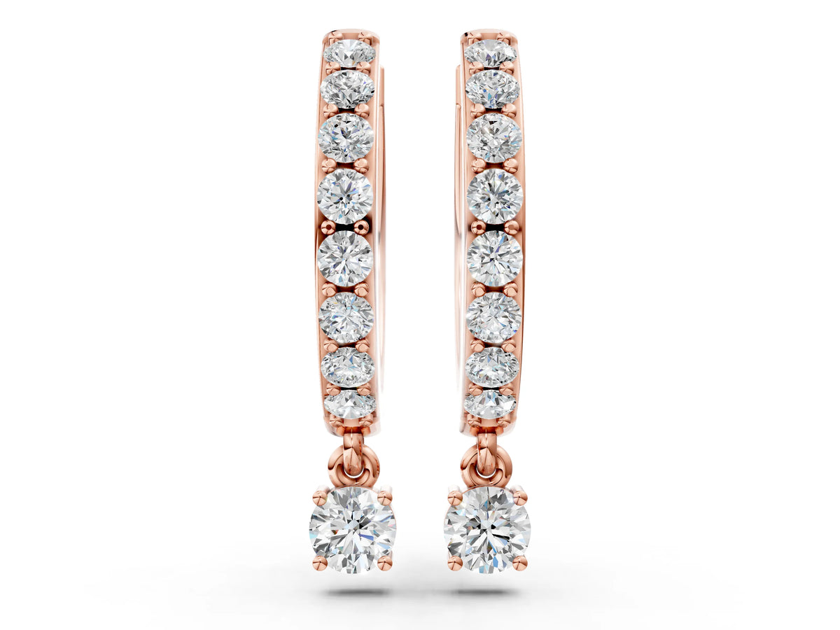 Rose gold Round Cut Diamond Pavé Hoop Earrings with Drop Accent
