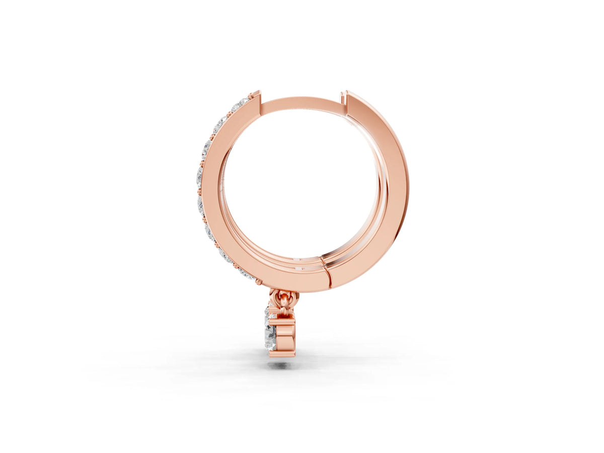 Rose gold Round Cut Diamond Pavé Hoop Earrings with Drop Accent_1