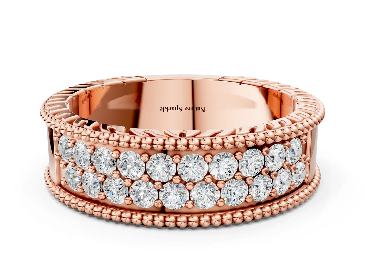 Rose gold Round Cut Diamond Pave Eternity Band with Bead Prong Setting