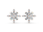 Rose gold Round Cut Diamond Snowflake Cluster Stud Earrings