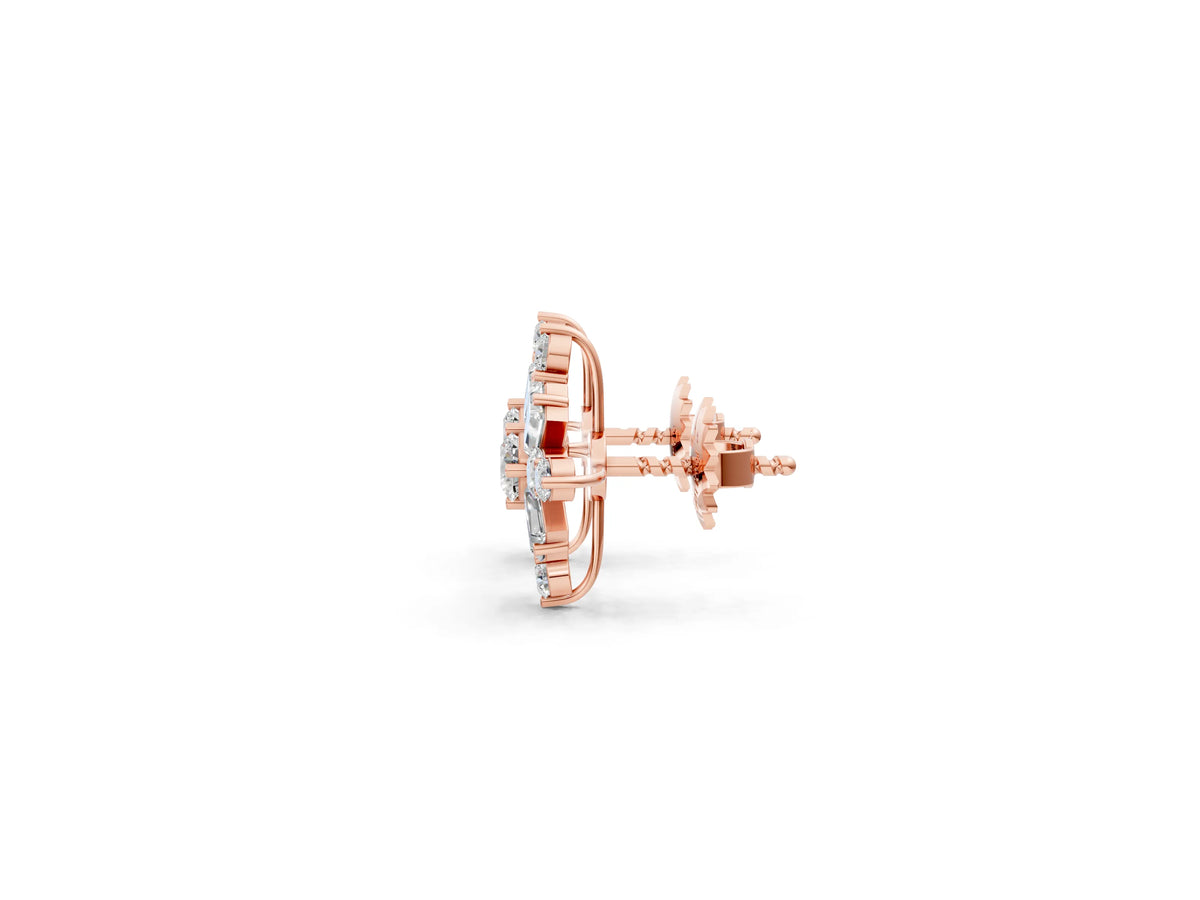Rose gold Round Cut Diamond Snowflake Cluster Stud Earrings_1
