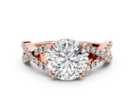 Rose gold Round Cut Diamond Solitaire Ring with Four-Prong Setting and Twisted Pavé Band