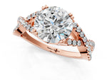 Rose gold Round Cut Diamond Solitaire Ring with Four-Prong Setting and Twisted Pavé Band_1