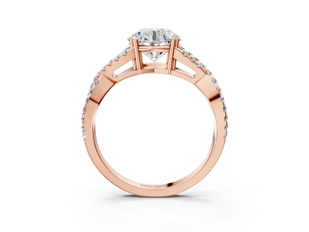 Rose gold Round Cut Diamond Solitaire Ring with Four-Prong Setting and Twisted Pavé Band_3