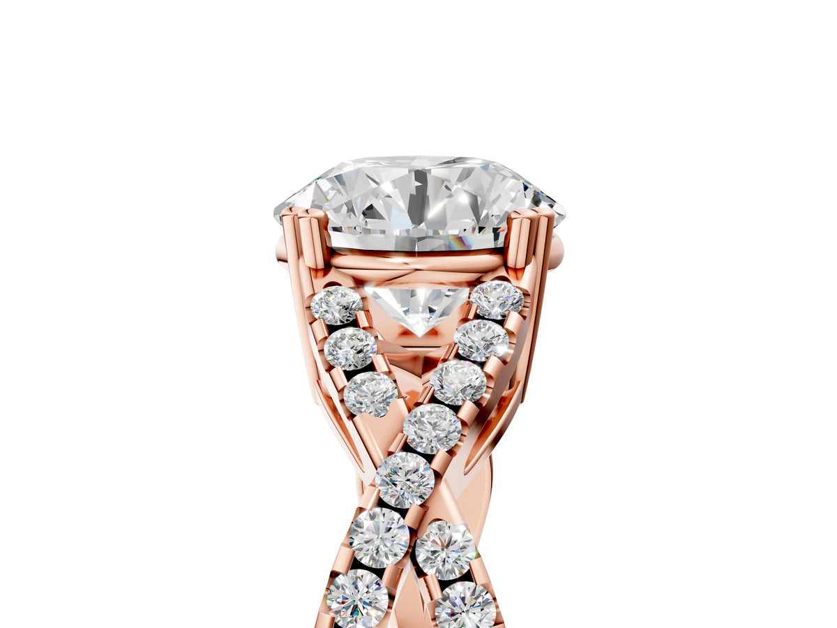 Rose gold Round Cut Diamond Solitaire Ring with Four-Prong Setting and Twisted Pavé Band_5