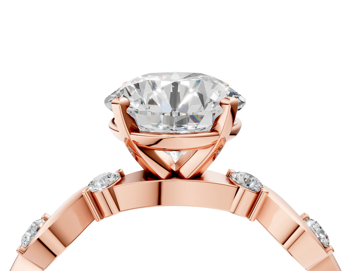 Rose gold Round Cut Diamond Solitaire Twisted Band with Round Accents and Prong Setting_4