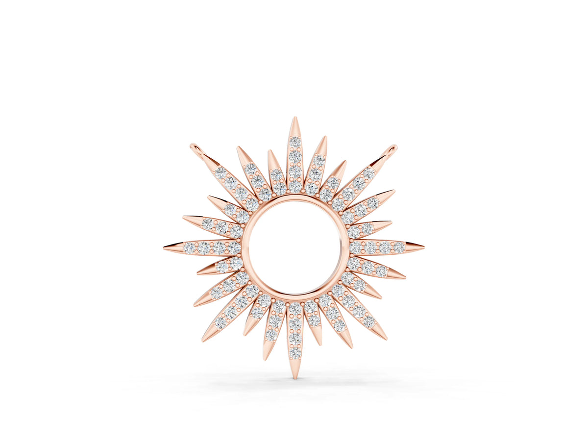 Rose gold Round Cut Diamond Sunburst Pendant with Pavé Setting