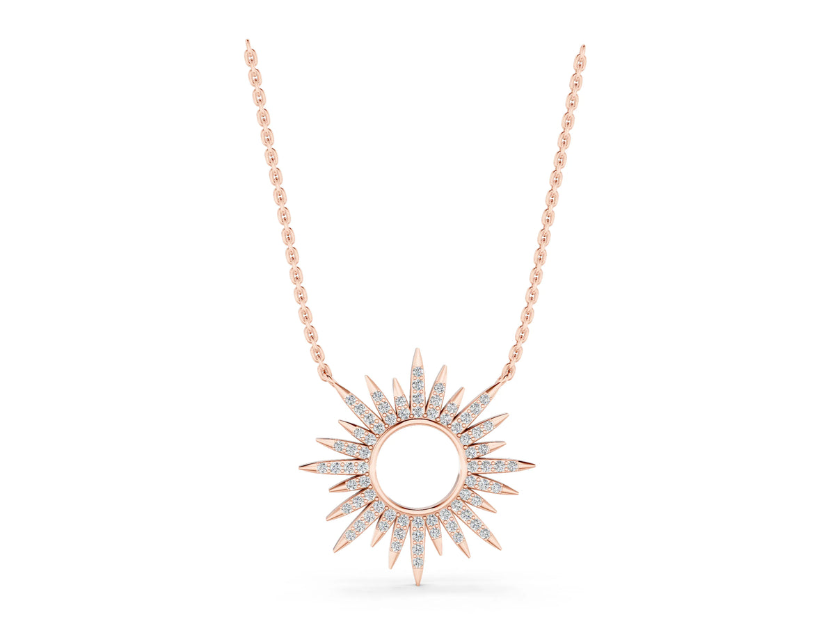 Rose gold Round Cut Diamond Sunburst Pendant with Pavé Setting_1