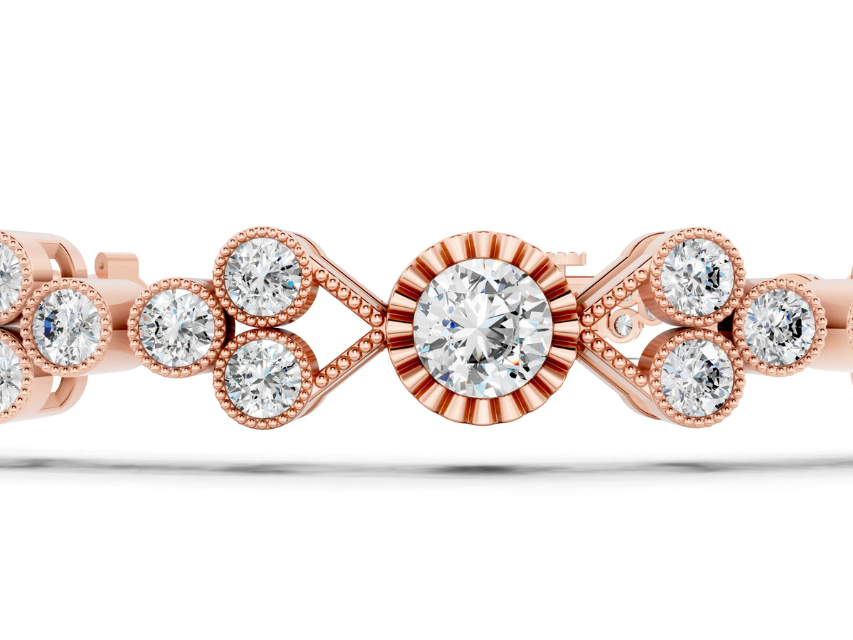 Rose gold Round Cut Diamond Tennis Bracelet with Bezel Setting and Milgrain Band_1