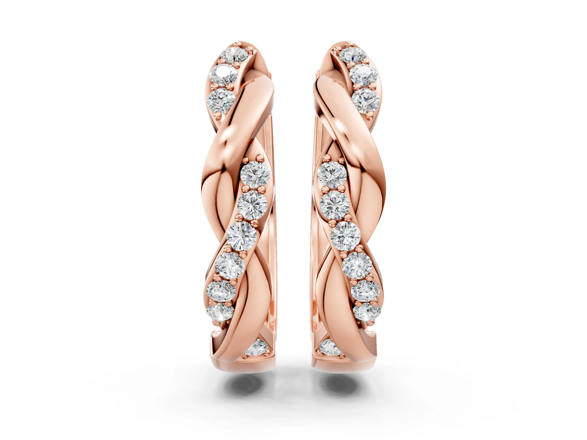 Rose gold Round Cut Diamond Twisted Pavé Hoop Earrings