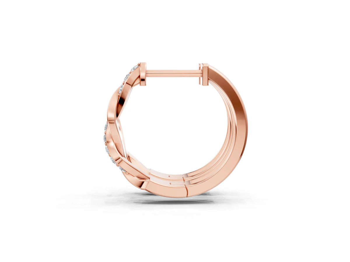 Rose gold Round Cut Diamond Twisted Pavé Hoop Earrings_1