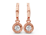 Rose gold Round Cut Milgrain Bezel Set Leverback Earrings
