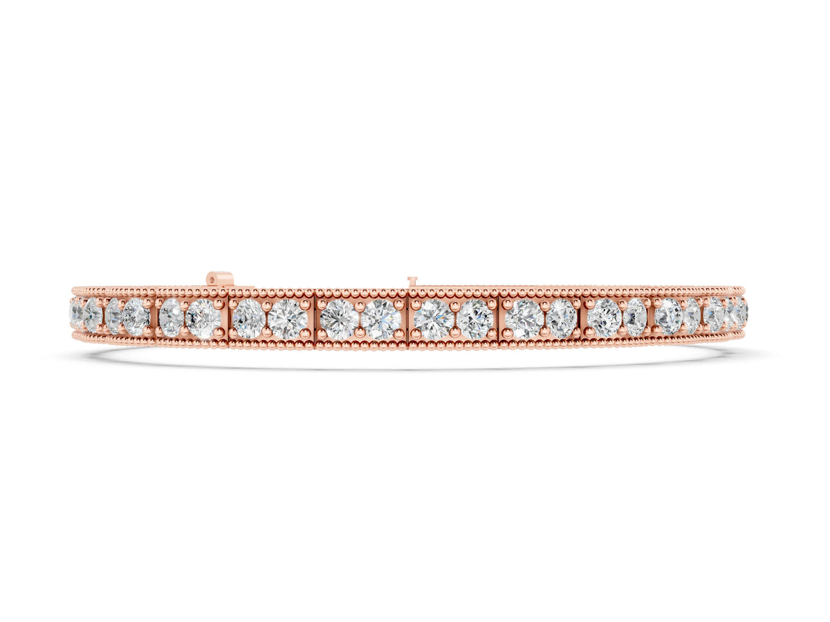 Rose gold Round Cut Milgrain Tennis Bracelet with Box Setting