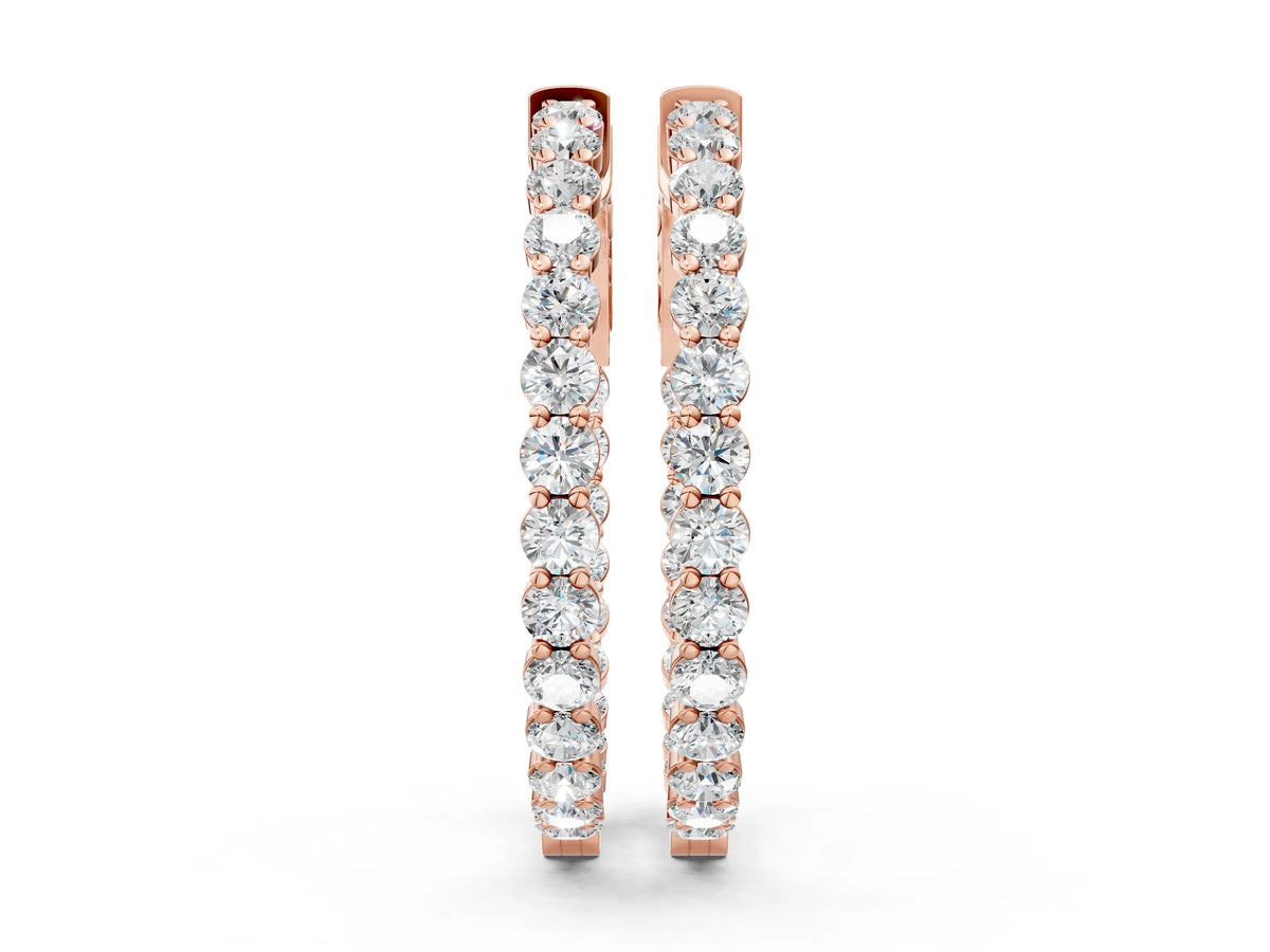 Rose gold Round Cut Pavé Diamond Hoop Earrings with Four-Prong Setting