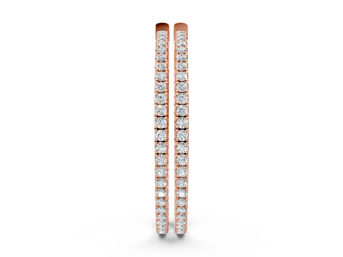 Rose gold Round Cut Pave Diamond Hoop Earrings with Prong Setting